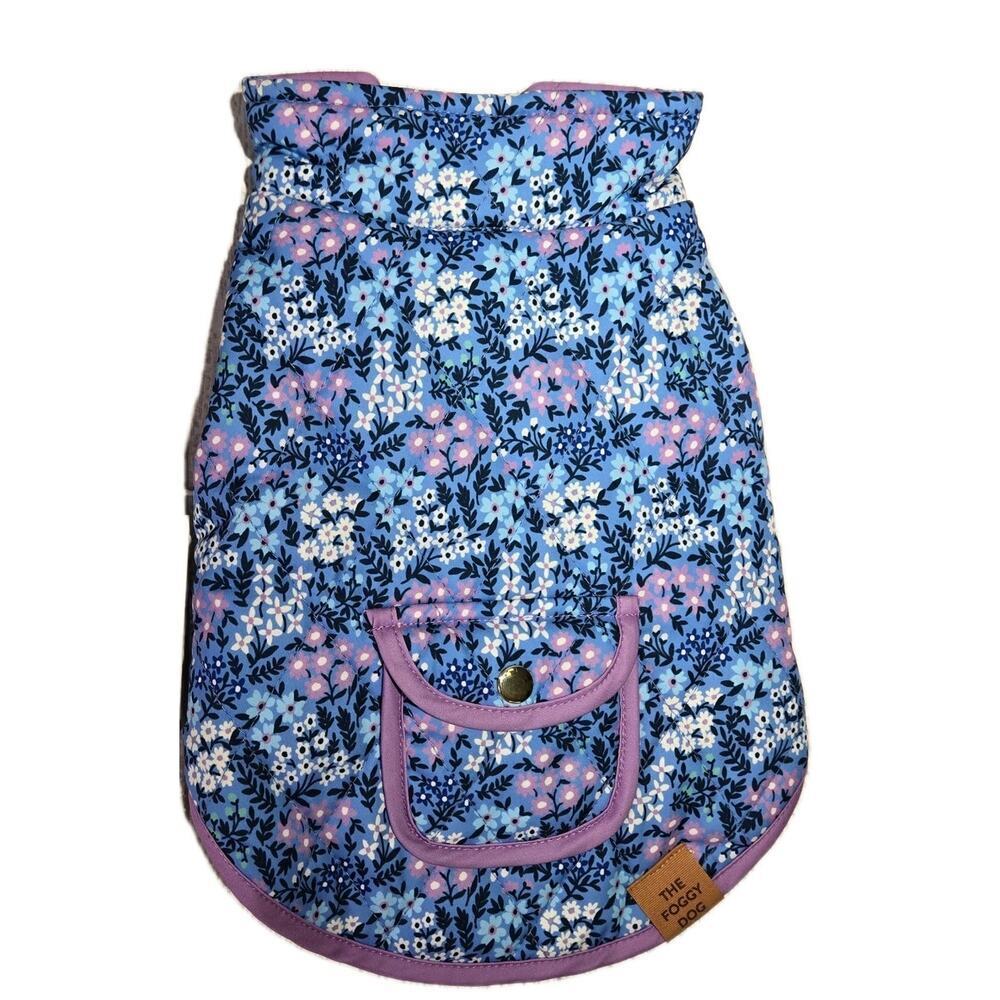Foggy Dog LUXURY Reversible Coat XS 5-10lbs Meadow Blue Floral Purple Zip COTTAG